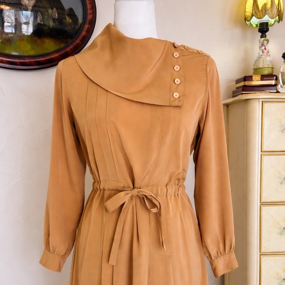 vintage Japanese Dresses & Skirts - Rare Vintage Tokyo Designer Midi Dress | Asymmetric Button Neckline